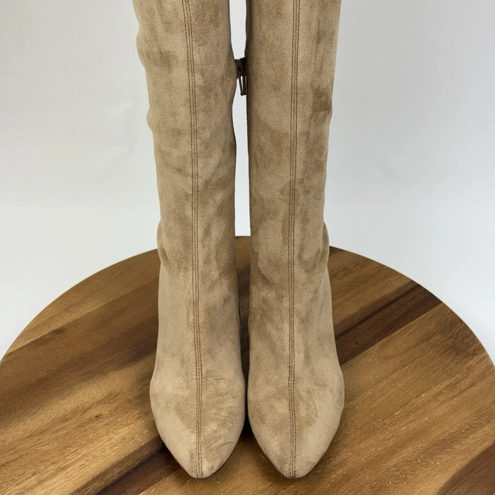 New Womens Jeffrey Campbell Parisah Tan Faux Suede Over The Knee Boots Size 5 M